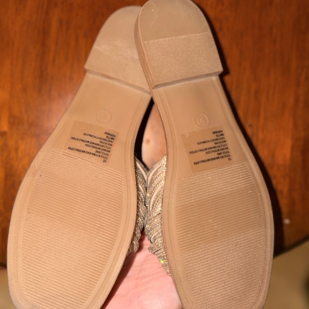 A New Day Embellished Rhinestones Cream Tan Slides Elegant Sandals - Picture 2 of 2